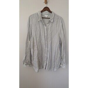 J Jill Love Linen Shirt Top XL Button Up Long Sleeve Lagenlook Beachy Light Gray